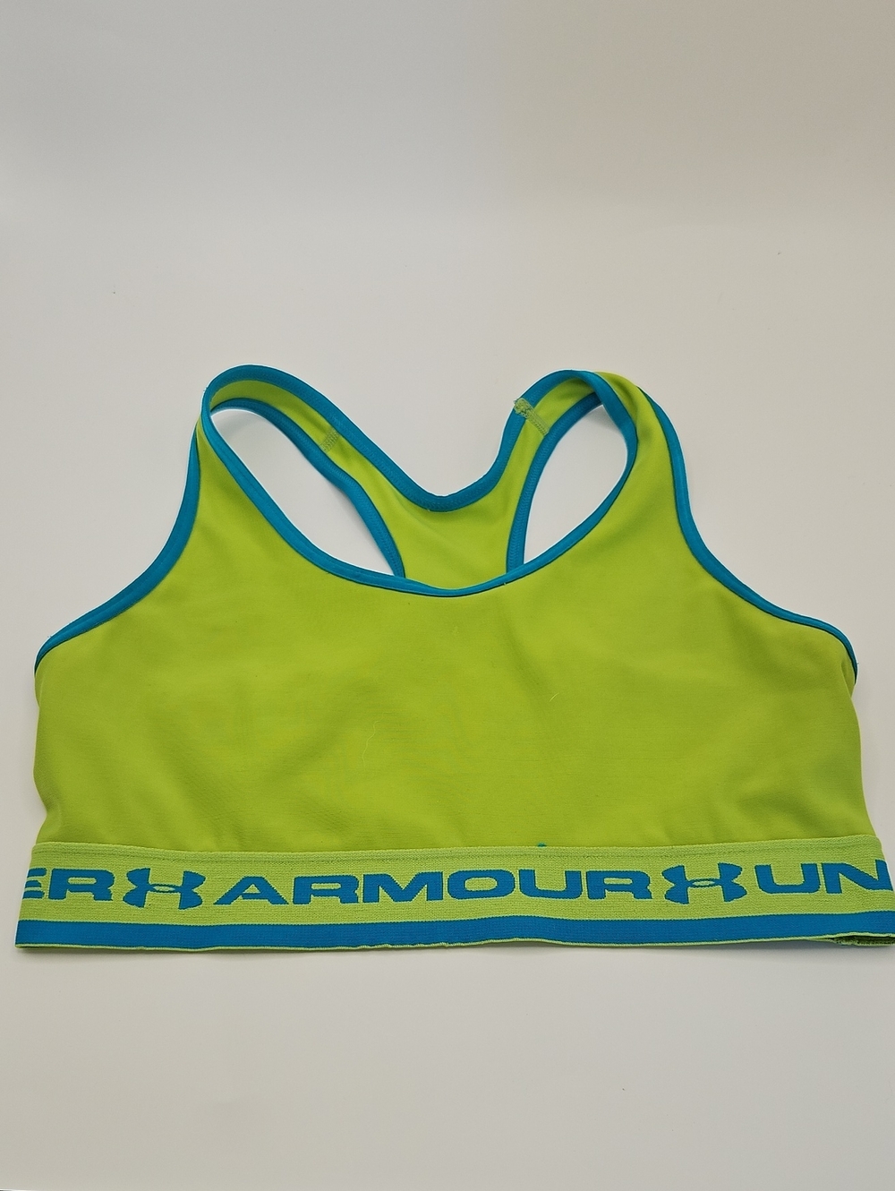 Under Armour Women’s Lime Green Sports Bra with Teal Trim 12"